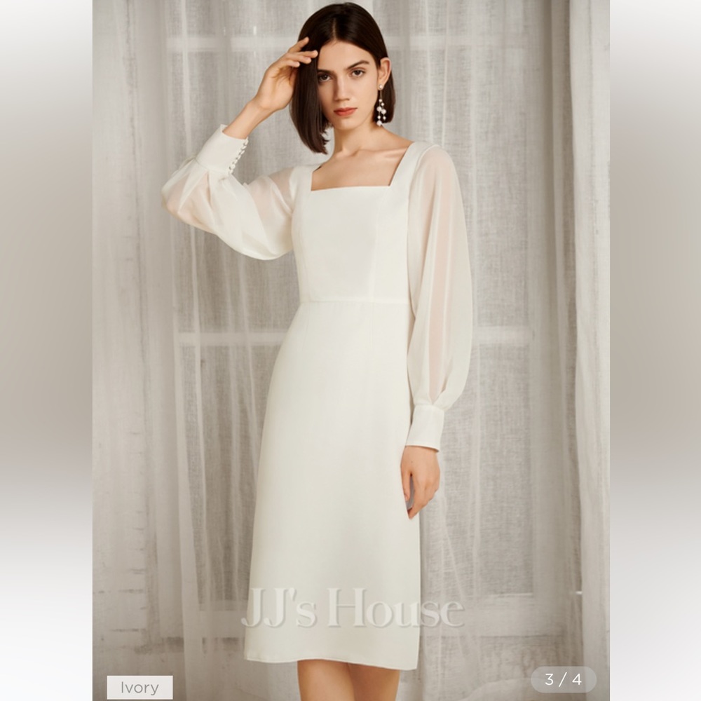 NWT Square Neck Elegant Bodycon Chiffon Midi Dress